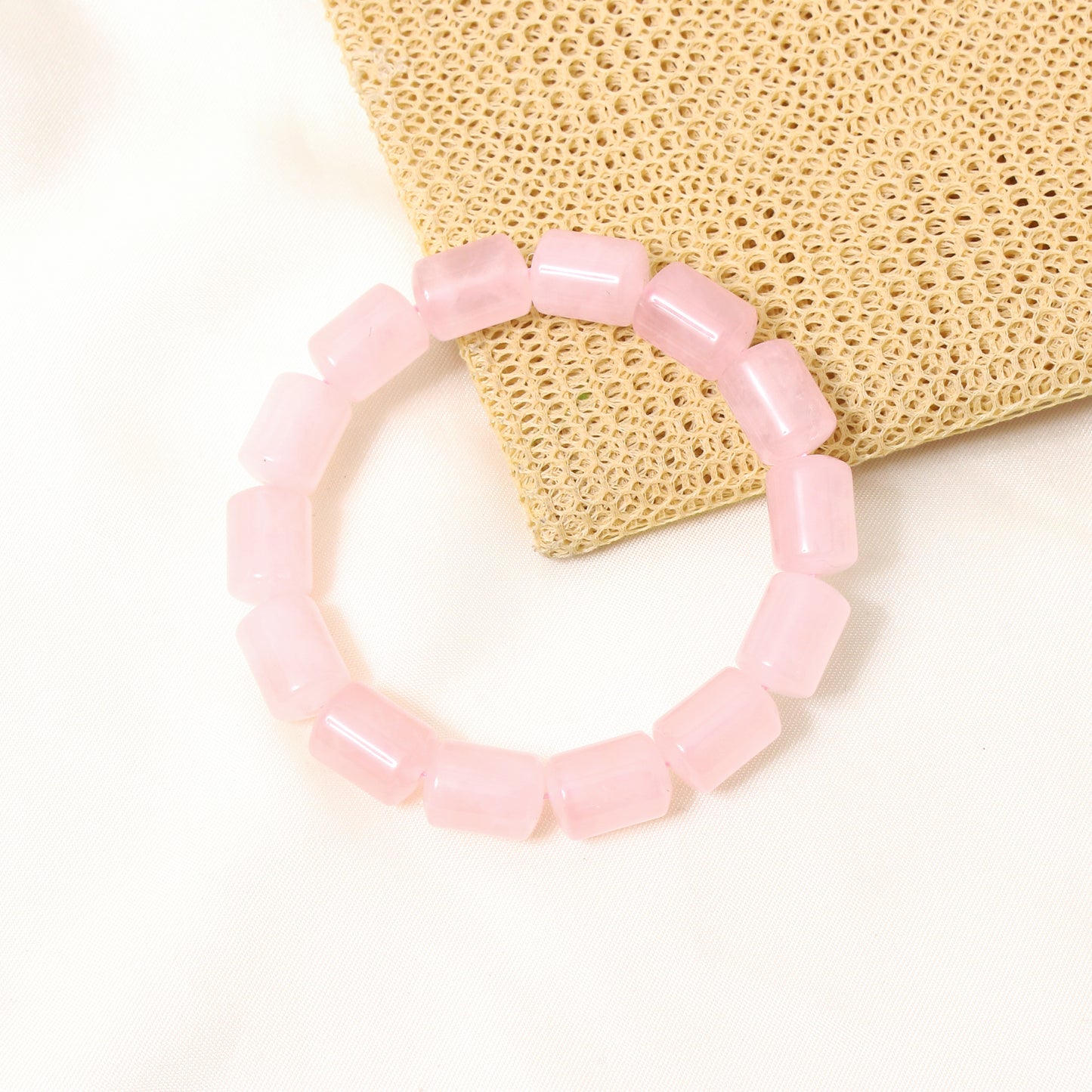 Natural Rose Quartz Plain Barrel Stretch Bead Bracelet – Handmade Love & Healing Crystal Jewelry