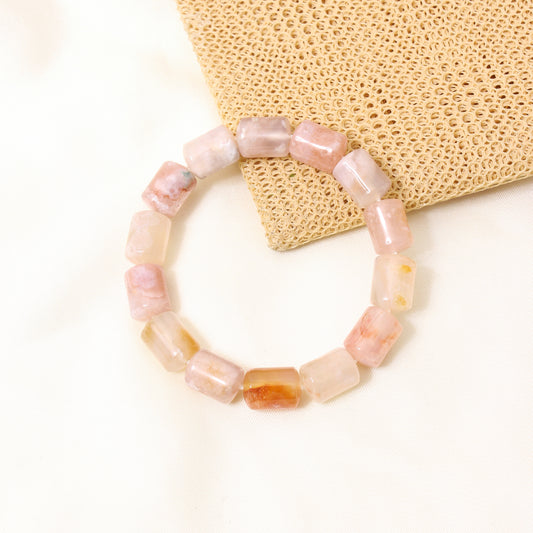 Natural Agate Plain Barrel Stretch Bead Bracelet – Handmade Healing Crystal Bracelet for Balance & Positivity