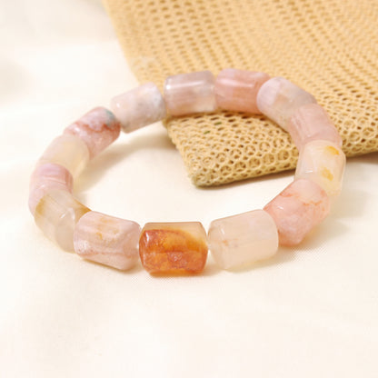 Natural Agate Plain Barrel Stretch Bead Bracelet – Handmade Healing Crystal Bracelet for Balance & Positivity