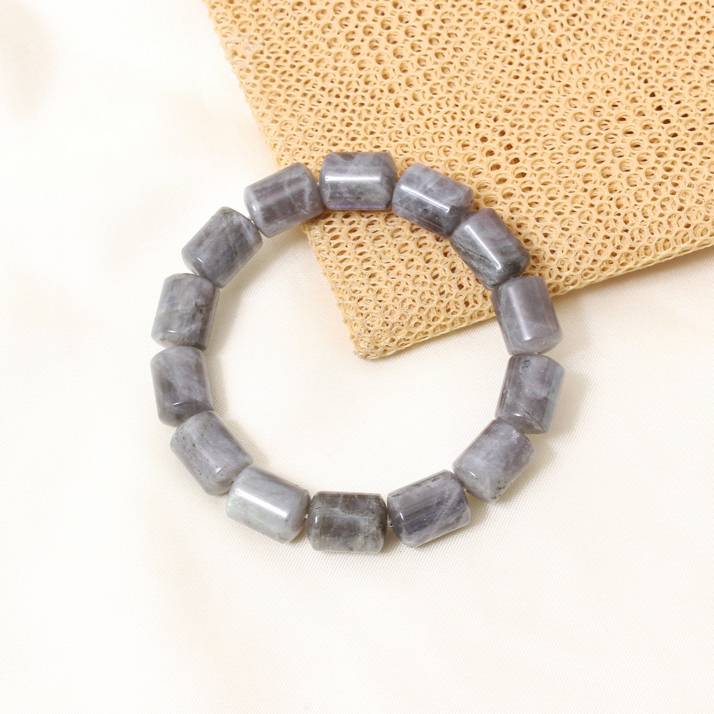 Natural Labradorite Plain Barrel Stretch Bead Bracelet – Handmade Protection & Intuition Crystal Jewelry