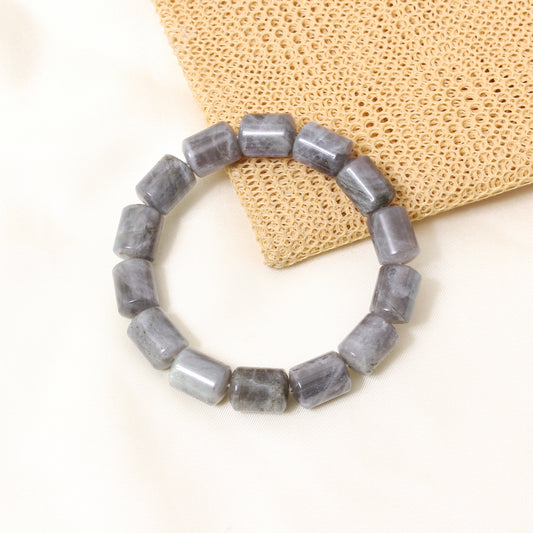 Natural Labradorite Plain Barrel Stretch Bead Bracelet – Handmade Protection & Intuition Crystal Jewelry