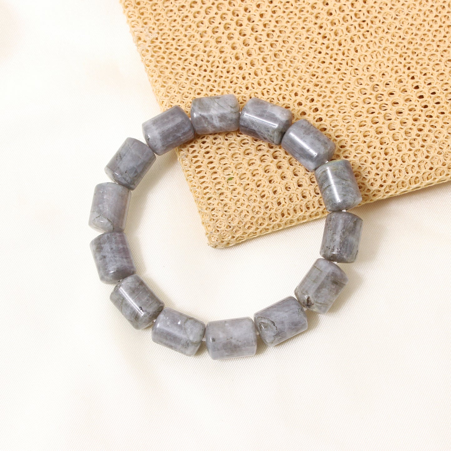 Natural Labradorite Plain Barrel Stretch Bead Bracelet – Handmade Protection & Intuition Crystal Jewelry