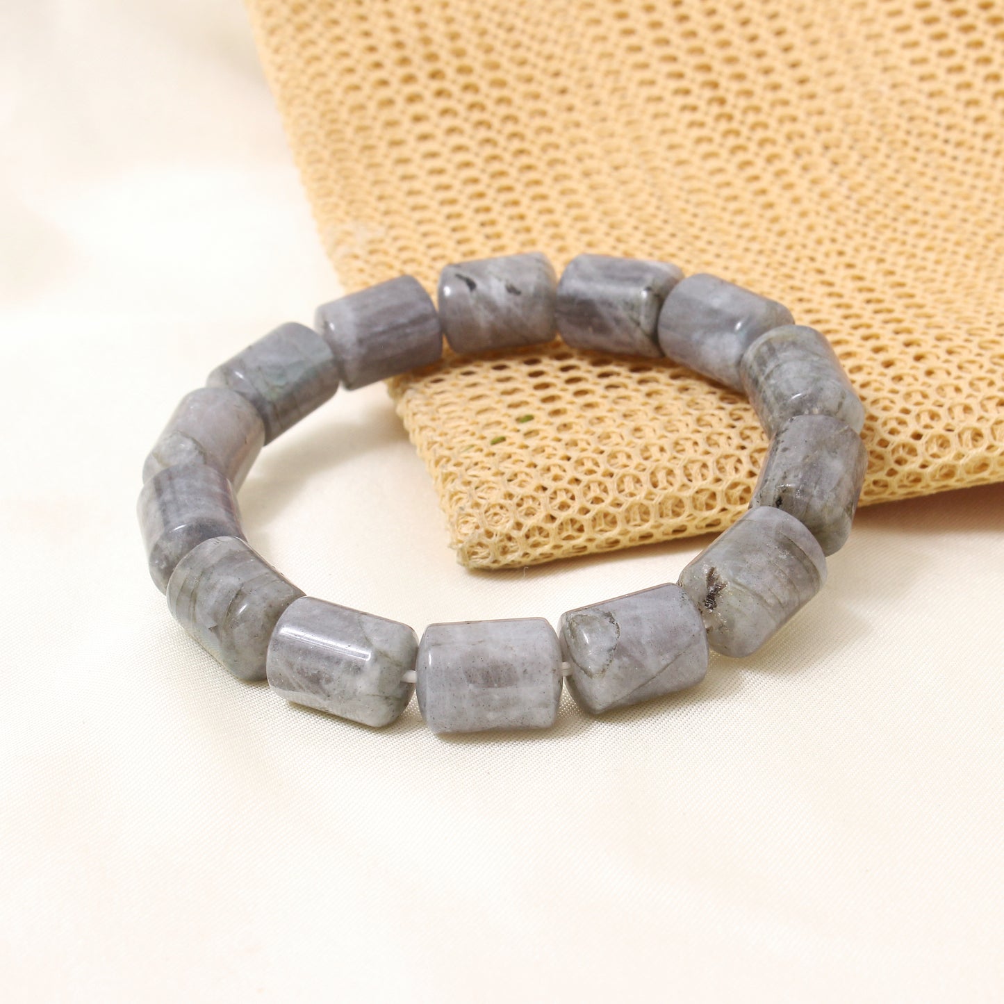 Natural Labradorite Plain Barrel Stretch Bead Bracelet – Handmade Protection & Intuition Crystal Jewelry