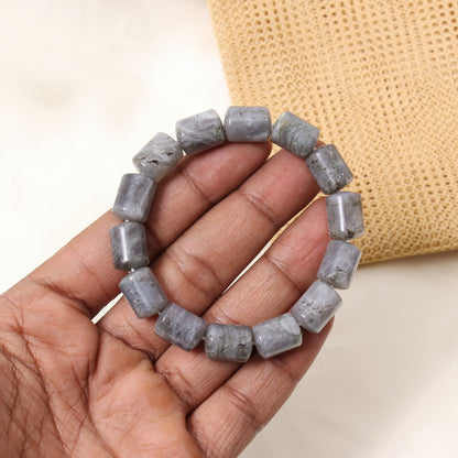 Natural Labradorite Plain Barrel Stretch Bead Bracelet – Handmade Protection & Intuition Crystal Jewelry