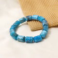 Natural Blue Apatite Plain Barrel Stretch Bead Bracelet – Handmade Healing Crystal Jewelry for Clarity & Confidence
