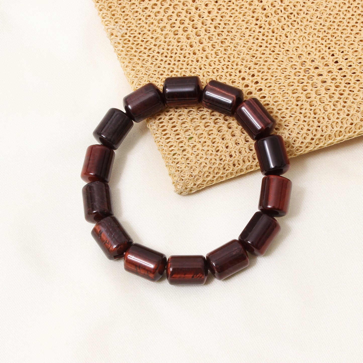 Natural Red Tiger Eye Plain Barrel Stretch Bead Bracelet – Handmade Healing Crystal Bracelet for Confidence & Protection