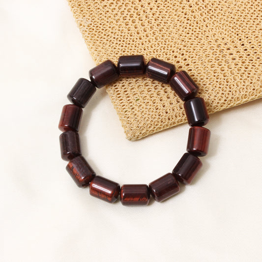 Natural Red Tiger Eye Plain Barrel Stretch Bead Bracelet – Handmade Healing Crystal Bracelet for Confidence & Protection