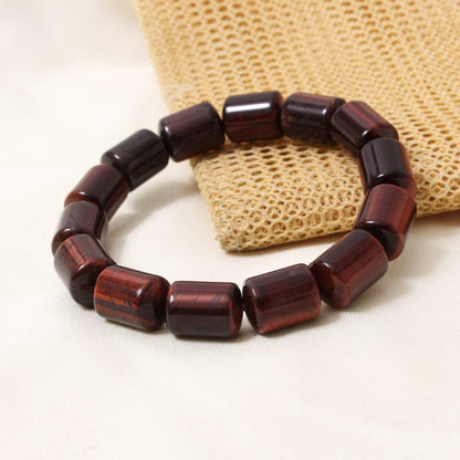 Natural Red Tiger Eye Plain Barrel Stretch Bead Bracelet – Handmade Healing Crystal Bracelet for Confidence & Protection