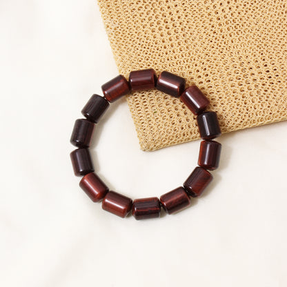 Natural Red Tiger Eye Plain Barrel Stretch Bead Bracelet – Handmade Healing Crystal Bracelet for Confidence & Protection