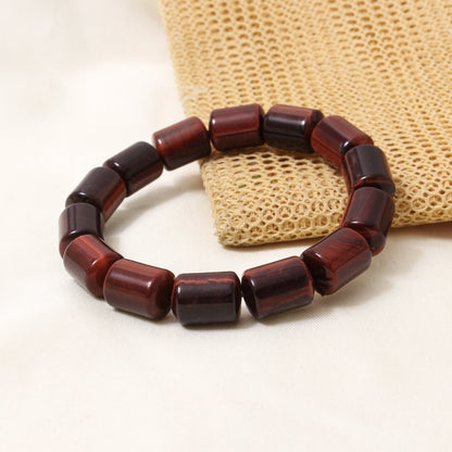 Natural Red Tiger Eye Plain Barrel Stretch Bead Bracelet – Handmade Healing Crystal Bracelet for Confidence & Protection