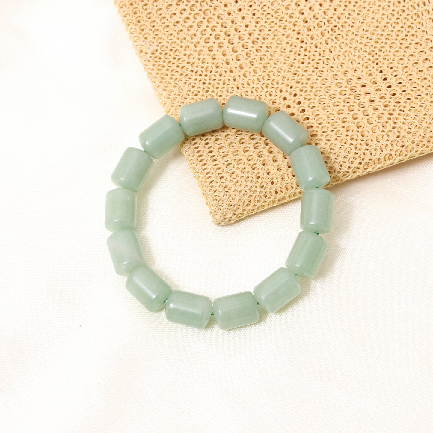 Natural Green Aventurine Plain Barrel Stretch Bead Bracelet – Handmade Luck & Prosperity Crystal Jewelry