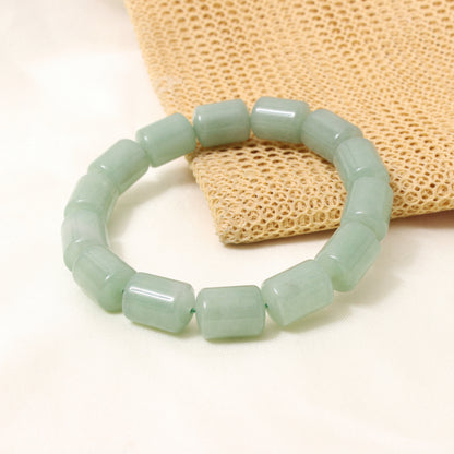 Natural Green Aventurine Plain Barrel Stretch Bead Bracelet – Handmade Luck & Prosperity Crystal Jewelry