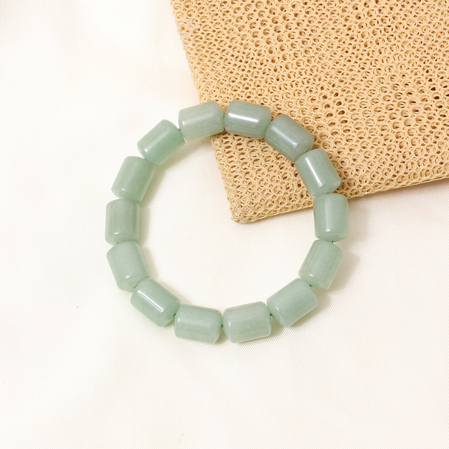 Natural Green Aventurine Plain Barrel Stretch Bead Bracelet – Handmade Luck & Prosperity Crystal Jewelry