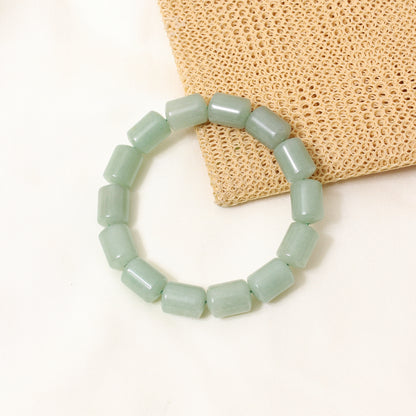 Natural Green Aventurine Plain Barrel Stretch Bead Bracelet – Handmade Luck & Prosperity Crystal Jewelry