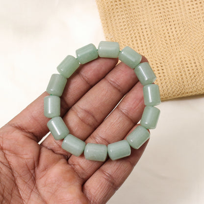 Natural Green Aventurine Plain Barrel Stretch Bead Bracelet – Handmade Luck & Prosperity Crystal Jewelry