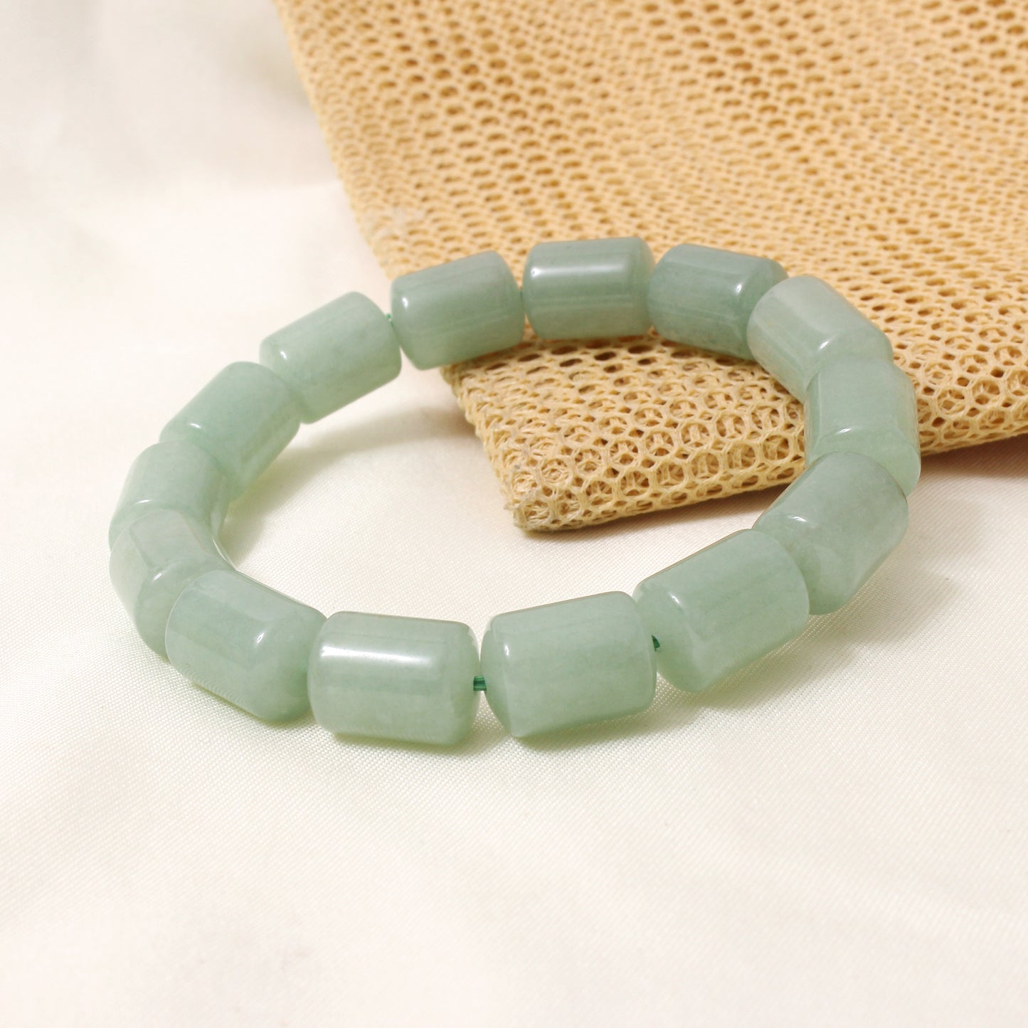 Natural Green Aventurine Plain Barrel Stretch Bead Bracelet – Handmade Luck & Prosperity Crystal Jewelry