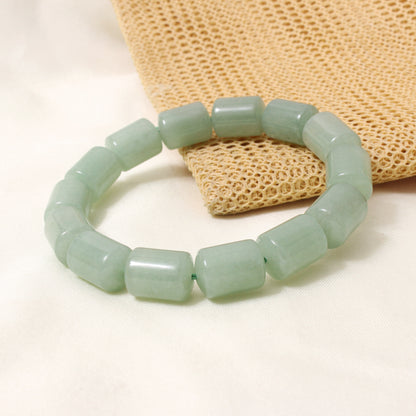 Natural Green Aventurine Plain Barrel Stretch Bead Bracelet – Handmade Luck & Prosperity Crystal Jewelry