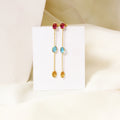 Elegant Natural Citrine, Pink Tourmaline Quartz & Swiss Blue Quartz Drop Earrings – 3-Stone Dangle Earrings