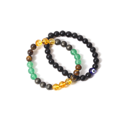 Money Magnet + No Nazar Evil Eye With Black Tourmaline Healing Streachable Bracelet