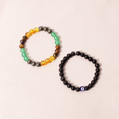 Money Magnet + No Nazar Evil Eye With Black Tourmaline Healing Streachable Bracelet