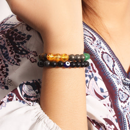 Money Magnet + No Nazar Evil Eye With Black Tourmaline Healing Streachable Bracelet