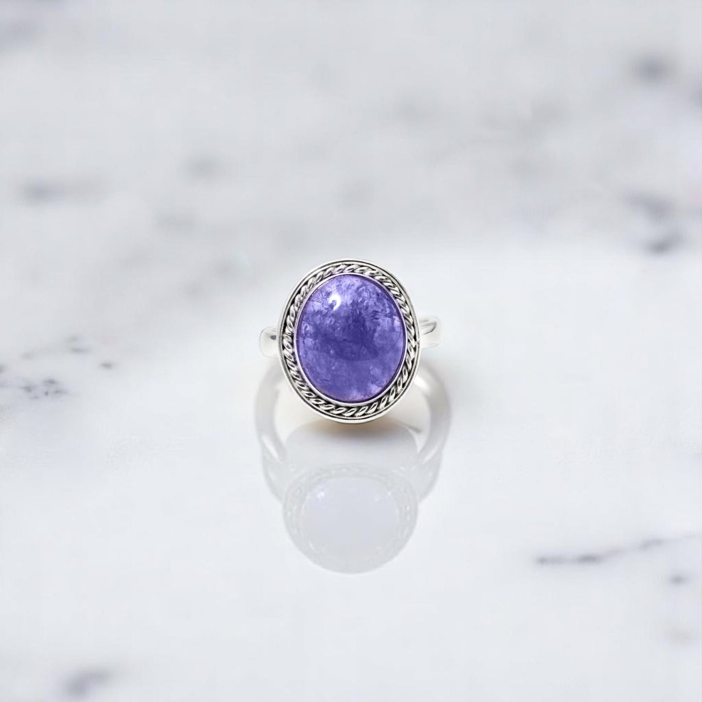 925 Sterling Silver Natural Tanzanite Oval Ring – Elegant Purple Gemstone Statement Ring