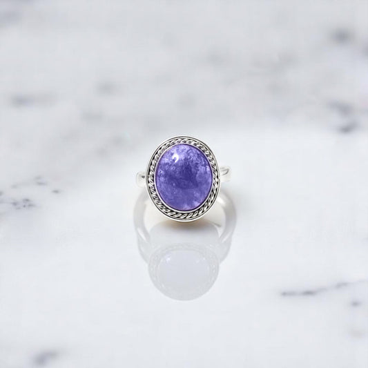 925 Sterling Silver Natural Tanzanite Oval Ring – Elegant Purple Gemstone Statement Ring