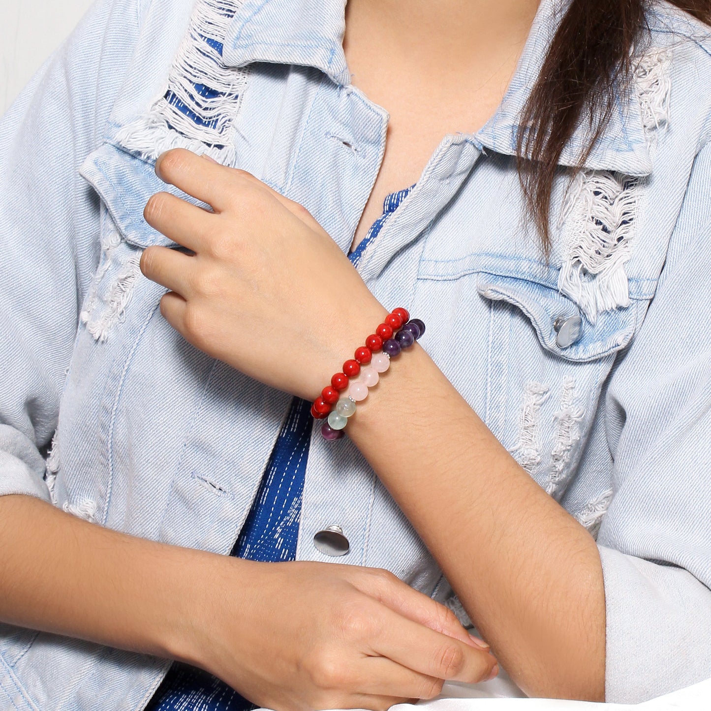 Memory & Focus + Red Coral  Healing Stretchable Gemstone Bracelet  – Unlock Your Potential