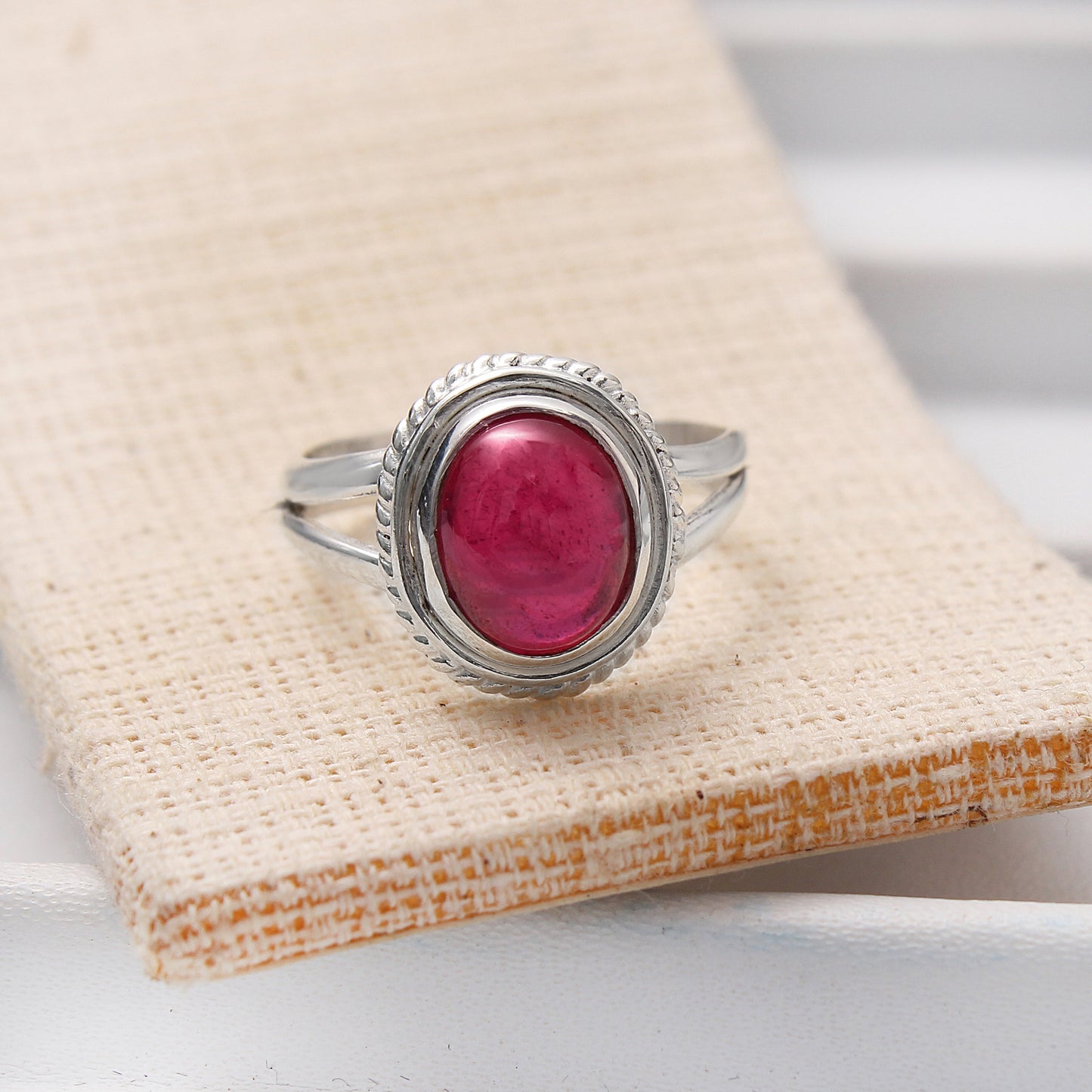 Natural Red Ruby Love Silver Ring