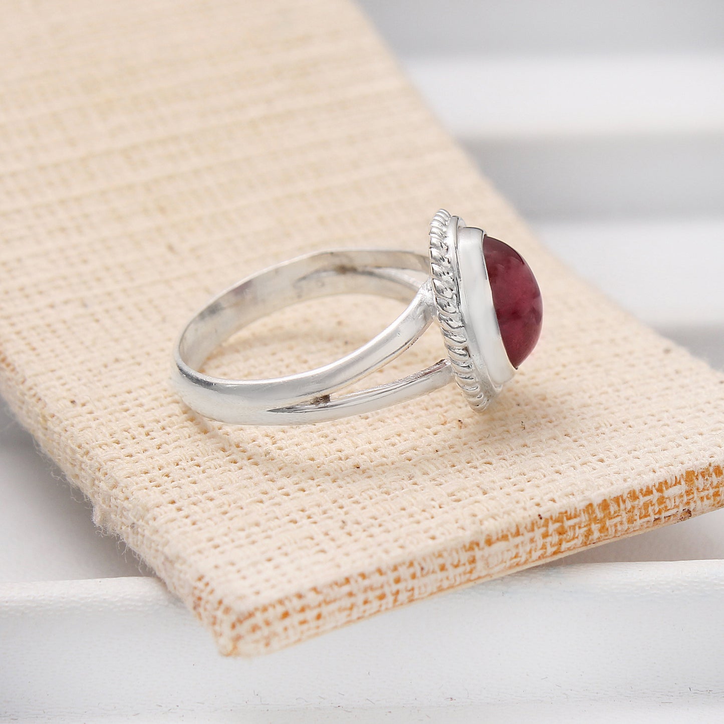 Natural Red Ruby Love Silver Ring