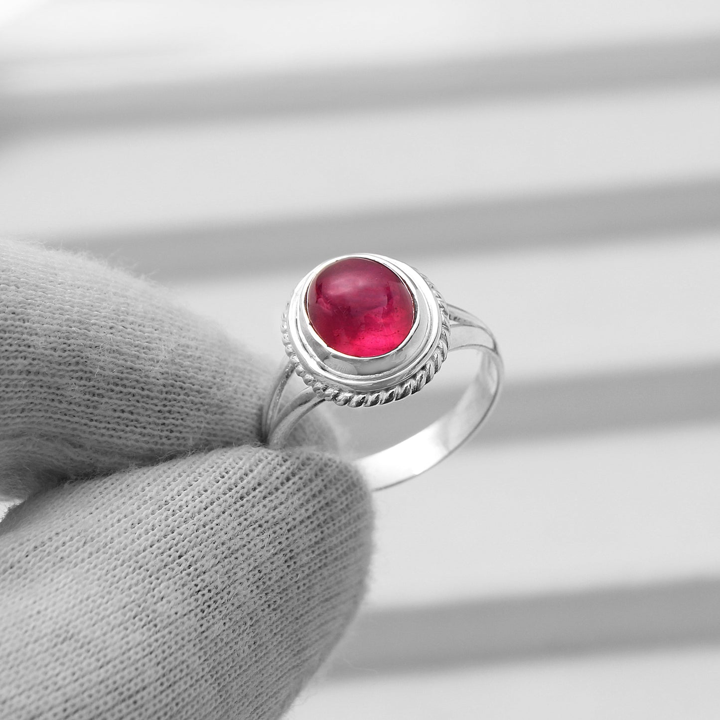 Natural Red Ruby Love Silver Ring