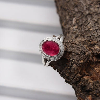 Natural Red Ruby Love Silver Ring