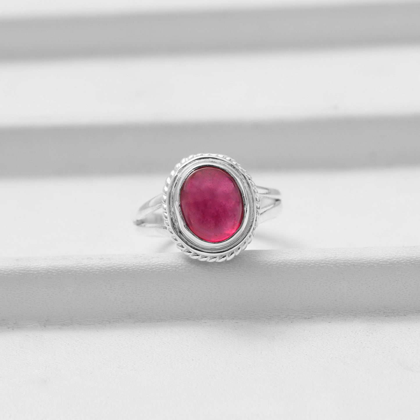 Natural Red Ruby Love Silver Ring