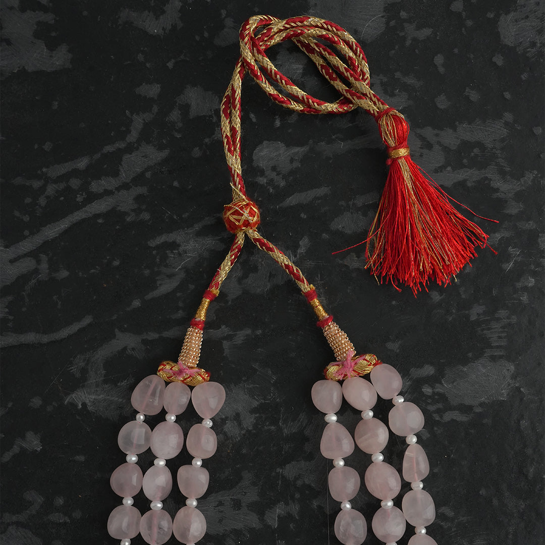 Elegant Triple-Layer Natural Rose Quartz Beaded Necklace – Crystal of Love & Inner Peace
