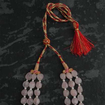Elegant Triple-Layer Natural Rose Quartz Beaded Necklace – Crystal of Love & Inner Peace