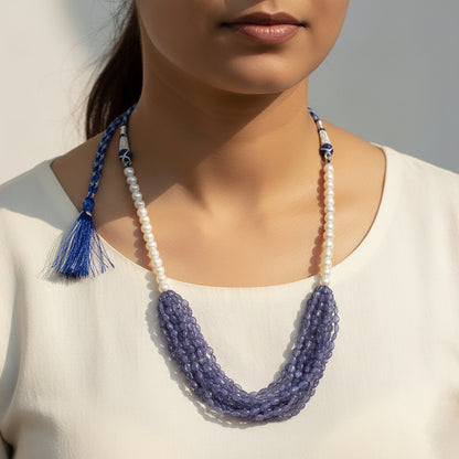 Elegant High-Quality Natural Tanzanite & Pearl Layered Sarafa Necklace – Timeless Luxury & Vibrant Shine