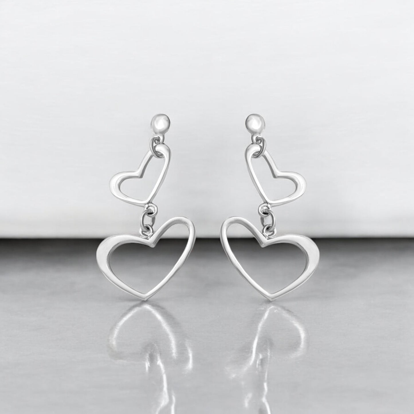 925 Sterling Silver Double Heart Drop Earrings – Romantic and Stylish Jewelry for Any Occasion