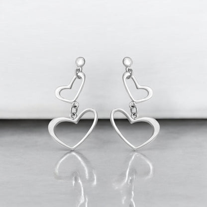 925 Sterling Silver Double Heart Drop Earrings – Romantic and Stylish Jewelry for Any Occasion