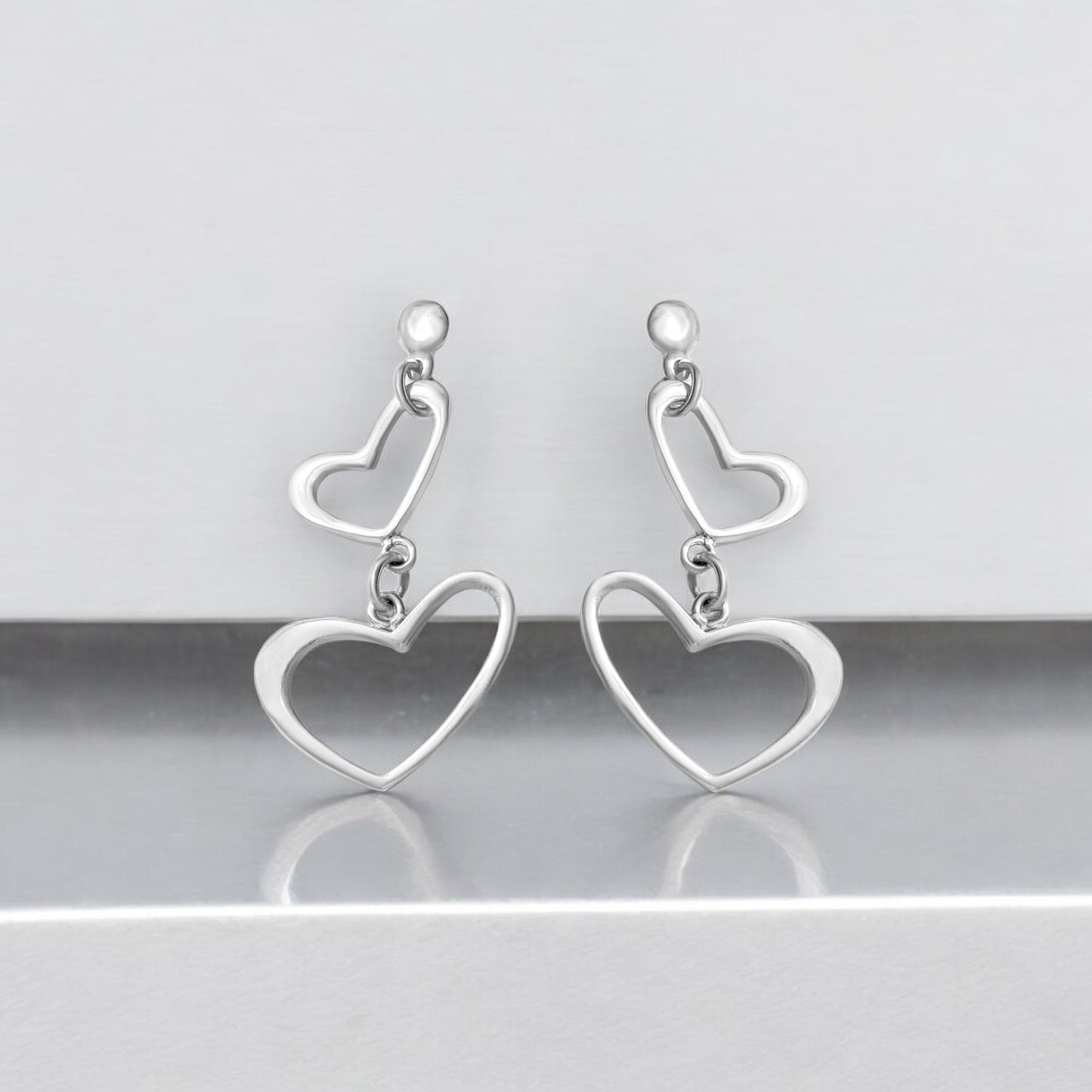 925 Sterling Silver Double Heart Drop Earrings – Romantic and Stylish Jewelry for Any Occasion