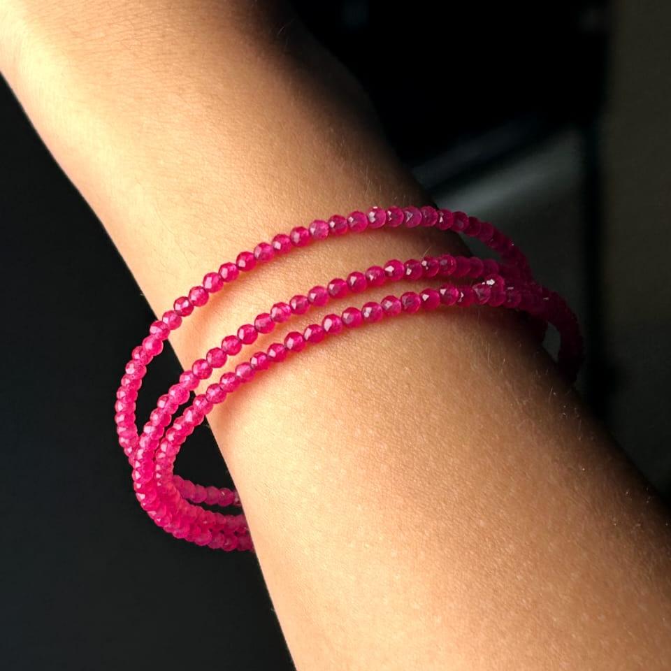 Pink Quartz Beaded Bangle-Wire beaded bangle