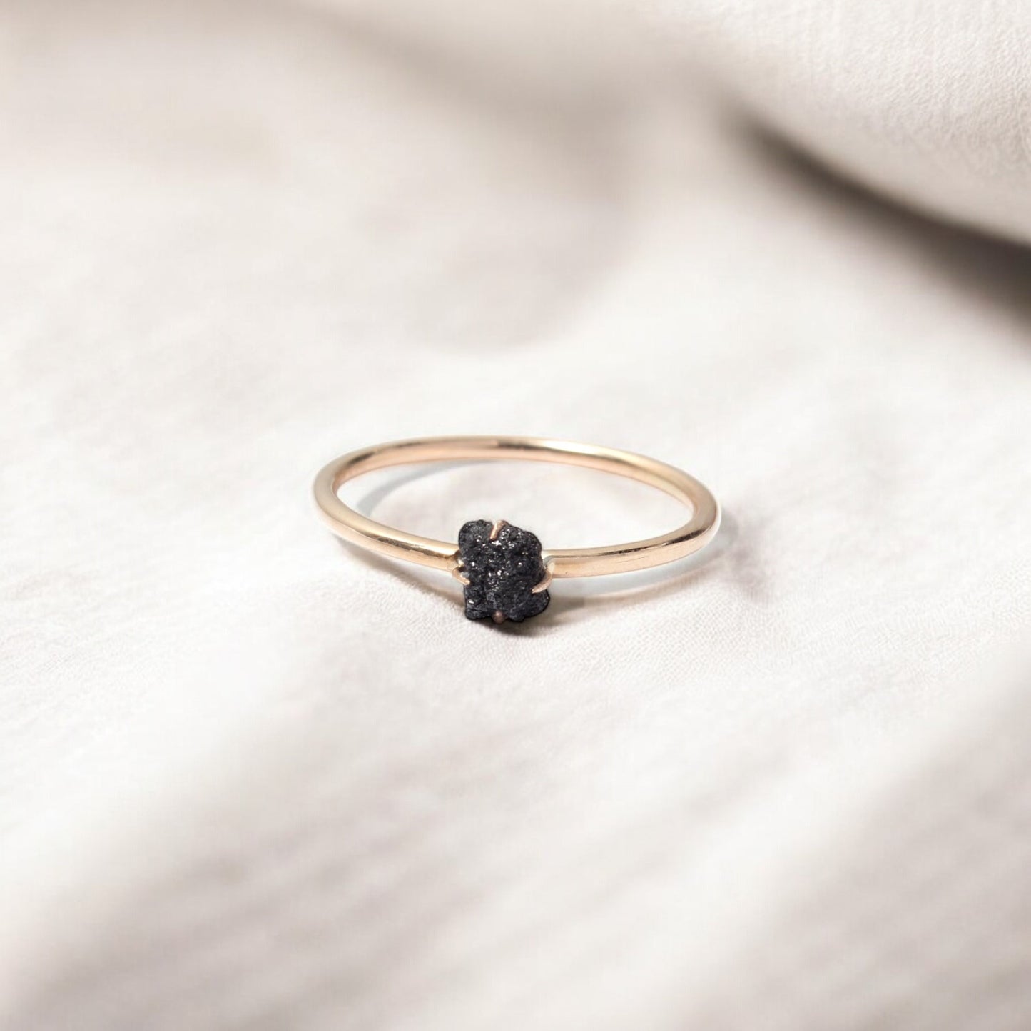 Minimalist Natural Black Diamond Ring – Elegant Handmade Jewelry