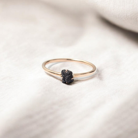 Minimalist Natural Black Diamond Ring – Elegant Handmade Jewelry