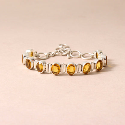 925 Sterling Silver Yellow Hydro Quartz Gemstone Bracelet