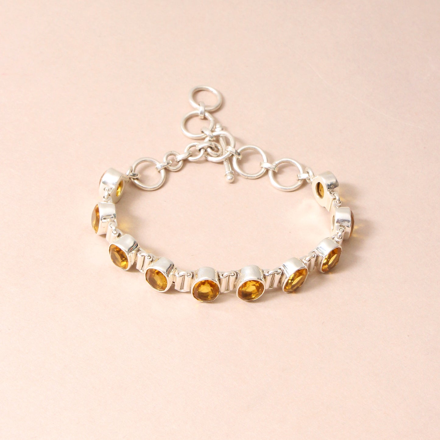 925 Sterling Silver Yellow Hydro Quartz Gemstone Bracelet