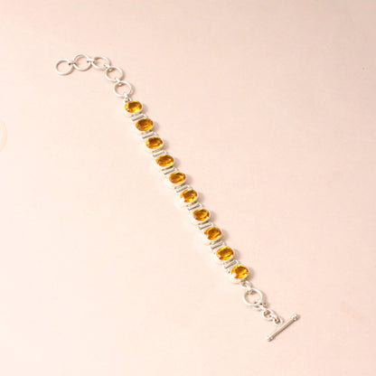 925 Sterling Silver Yellow Hydro Quartz Gemstone Bracelet