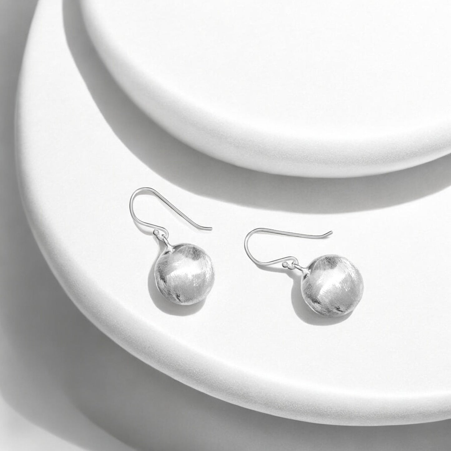 Sterling Silver Textured Ball Drop Earrings – Elegant & Minimalist Design