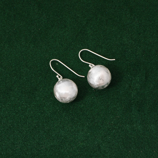 Sterling Silver Textured Ball Drop Earrings – Elegant & Minimalist Design