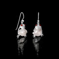 925 Sterling Silver Frog Pearl Earrings with Red Gemstone Eyes