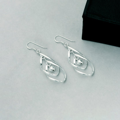 925 Solid Sterling Silver Hoop and Dangle Silver Ball Earrings