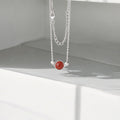 Natural Red Jasper Beaded Silver Necklace